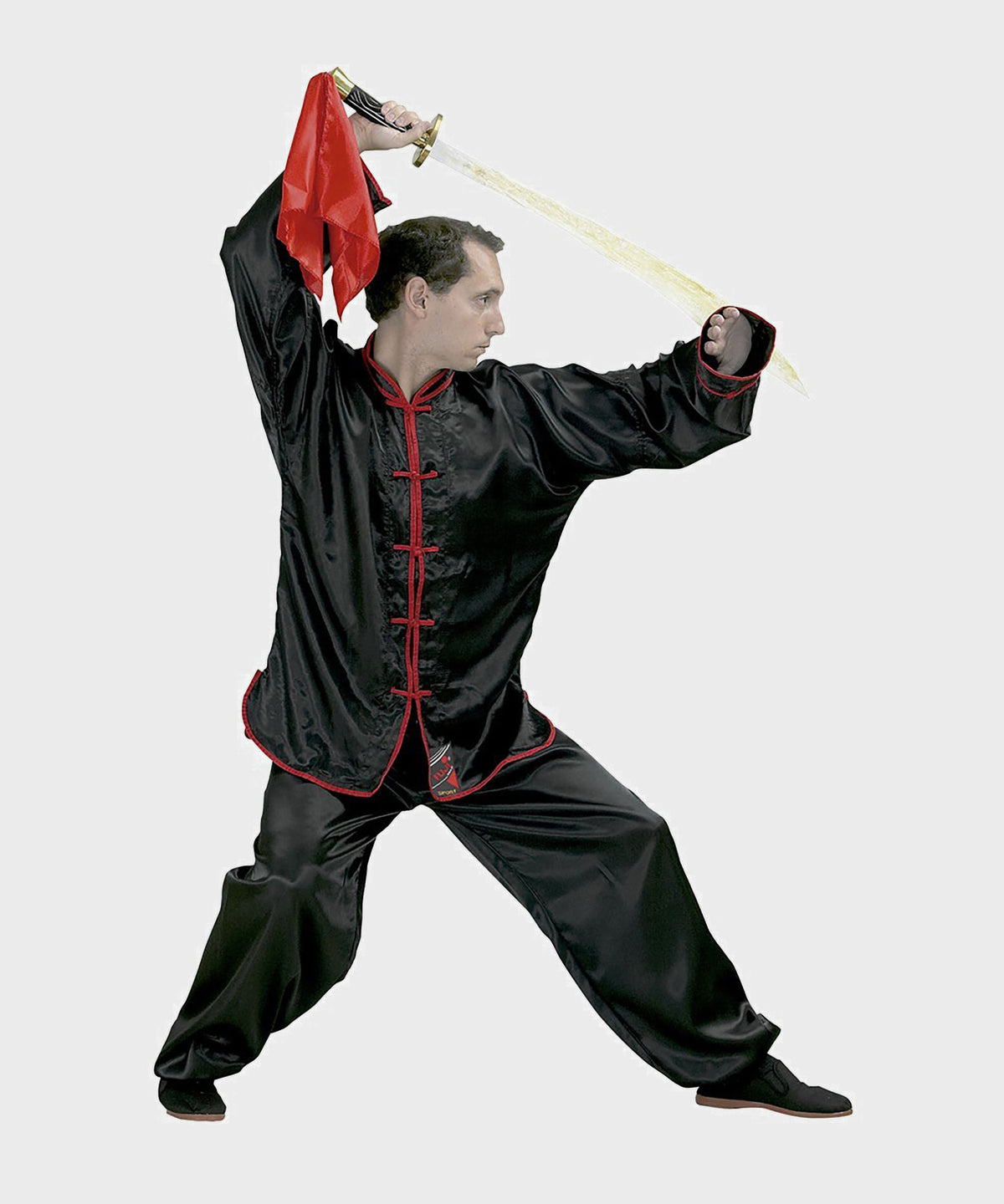 Fujimae Kung-Fu Anzug aus Satin - Schwarz