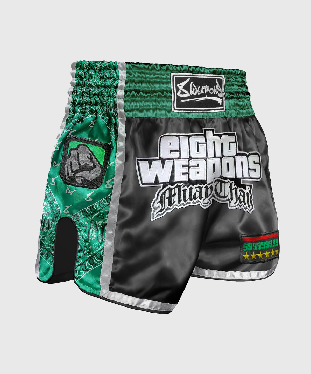 8 Weapons West Coast Pantaloncini da Muay Thai - Nero/Verde