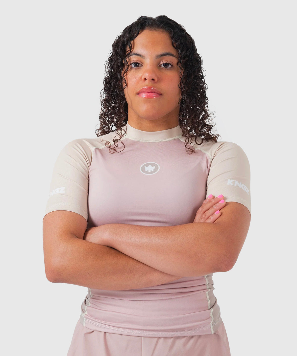 Kingz Terra Damen Kurzarm-Rashguard - Rosa/Beige