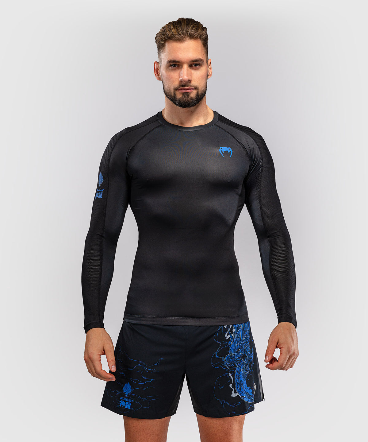 Venum Thunder Dragon Long Sleeve Rashguard - Black/Royal Blue