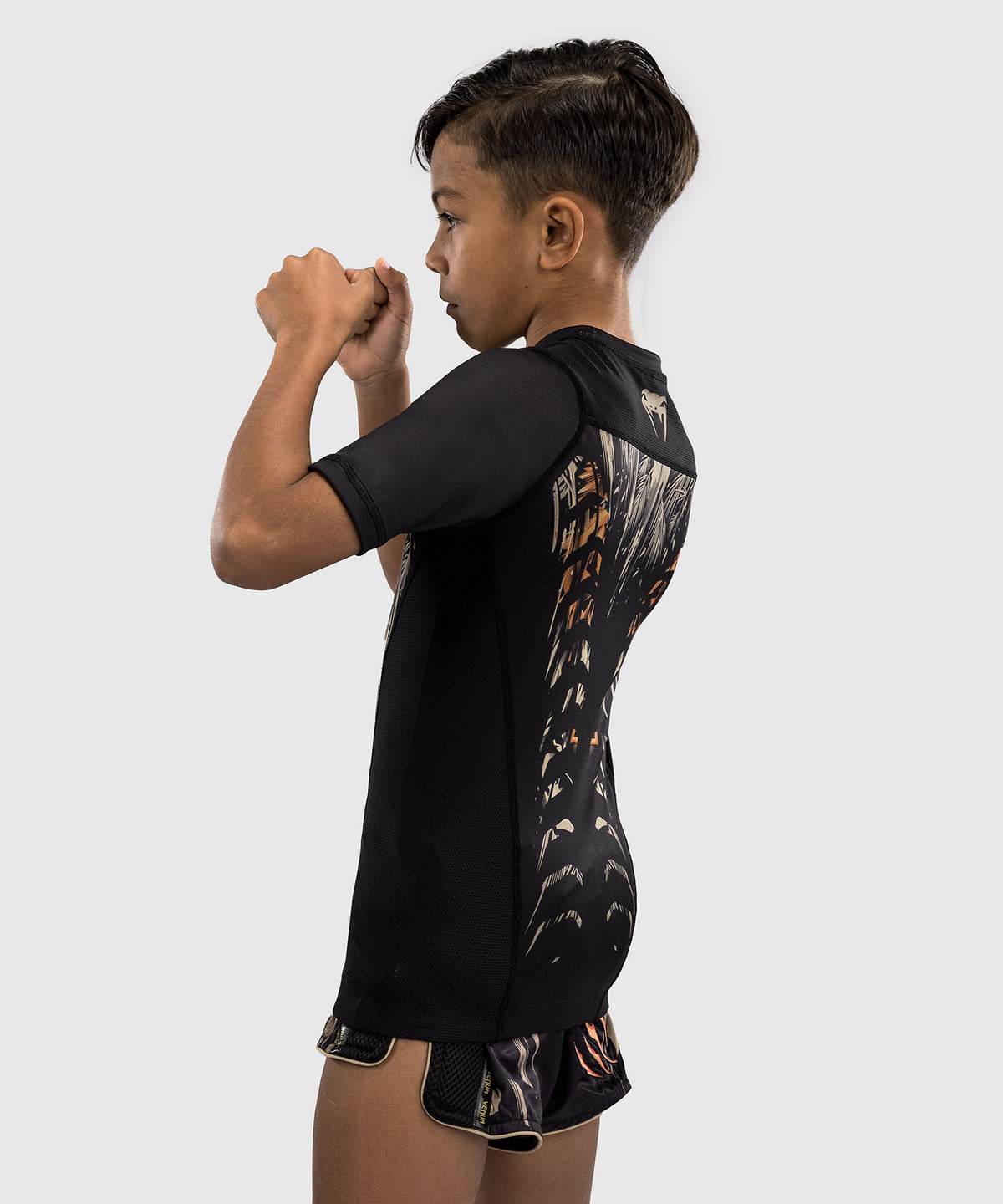Rashguard à Manches Courtes Venum Tiger pour Enfants - Noir/Orange Néon