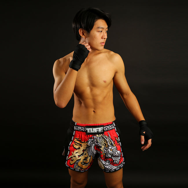 Tuff Retro Style Red Chinese Dragon Muay Thai Shorts - Rot