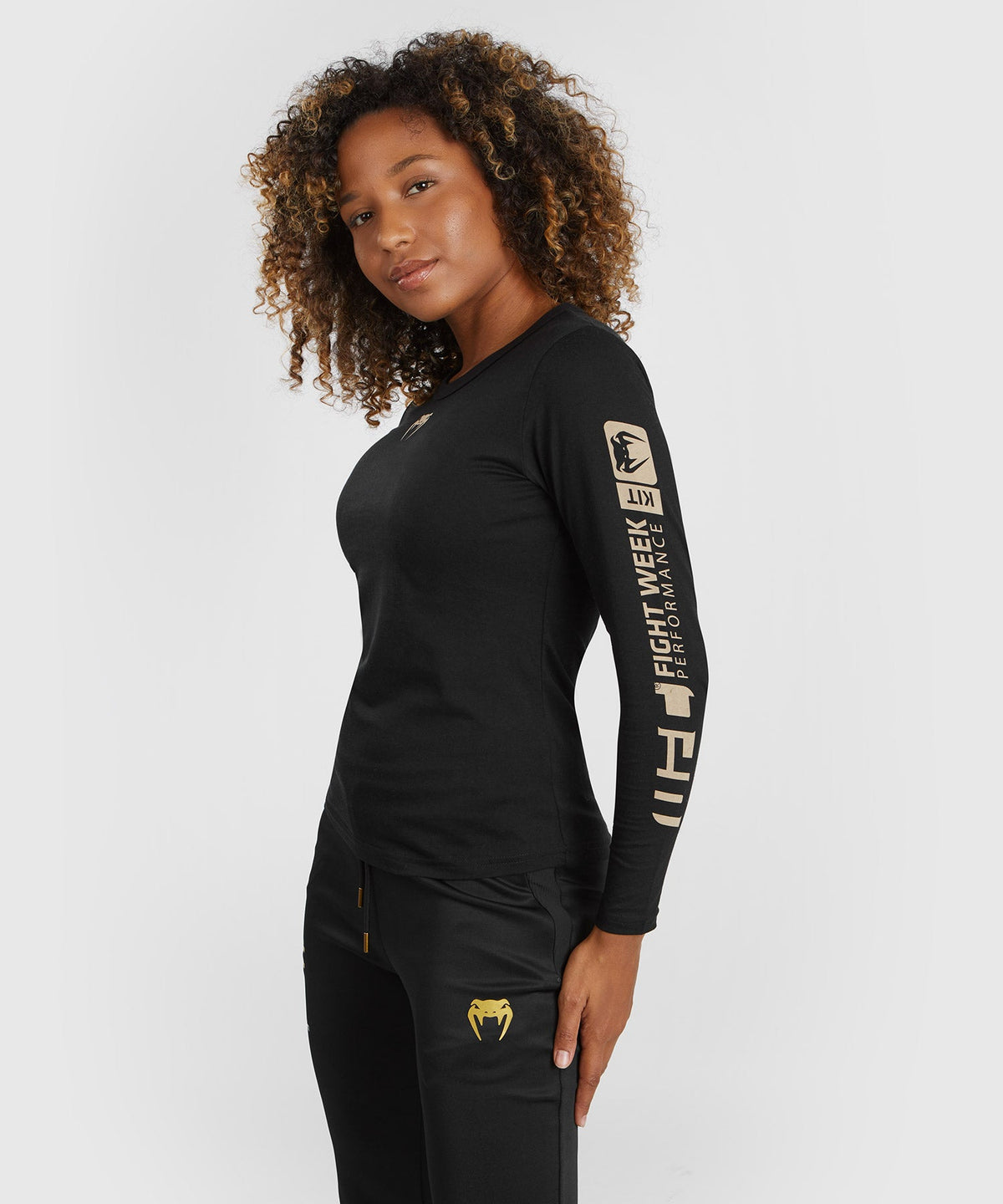 UFC Adrenaline by Venum Fight Week Langarm Baumwoll-T-Shirt für Frauen - Schwarz
