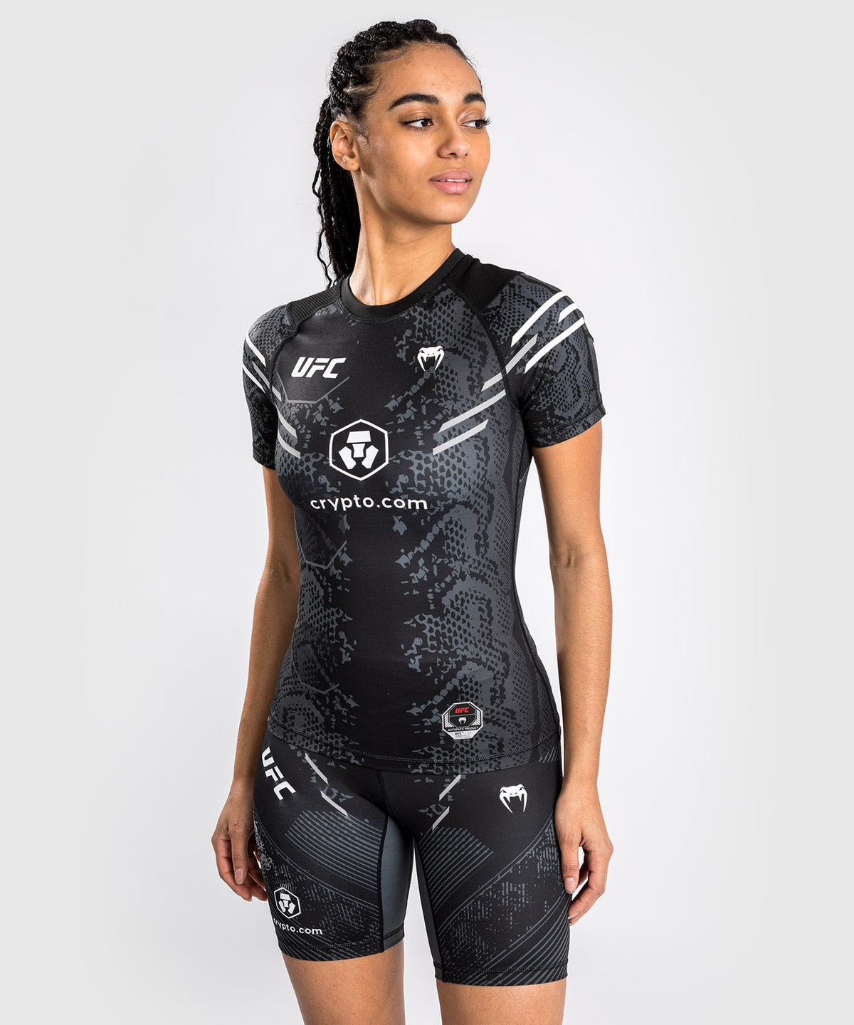 UFC Adrenaline by Venum Authentic Fight Night Kurzarm-Rashguard für Damen - Schwarz