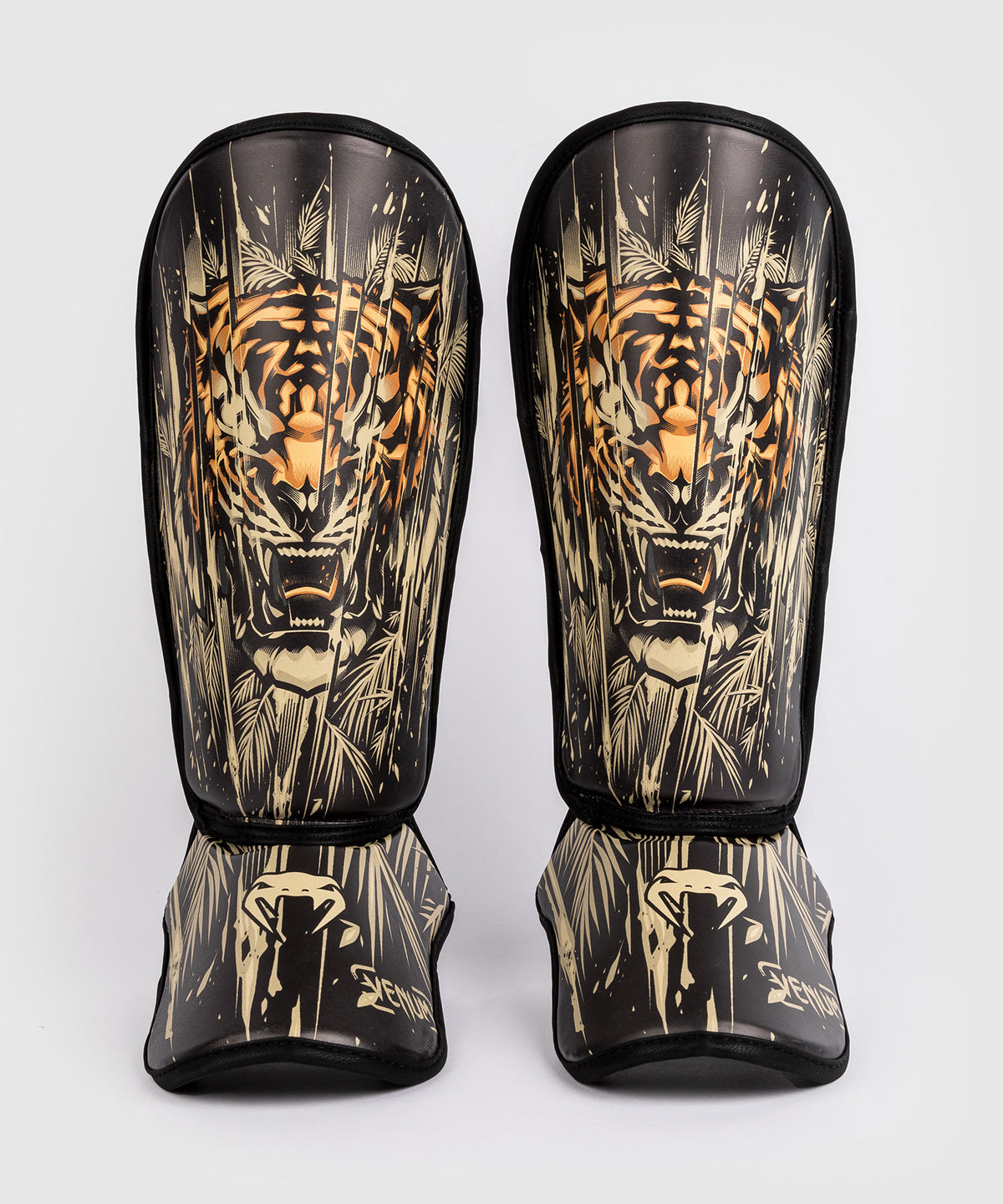 Venum Tiger Kids Shin Guards - Black/Neon Orang
