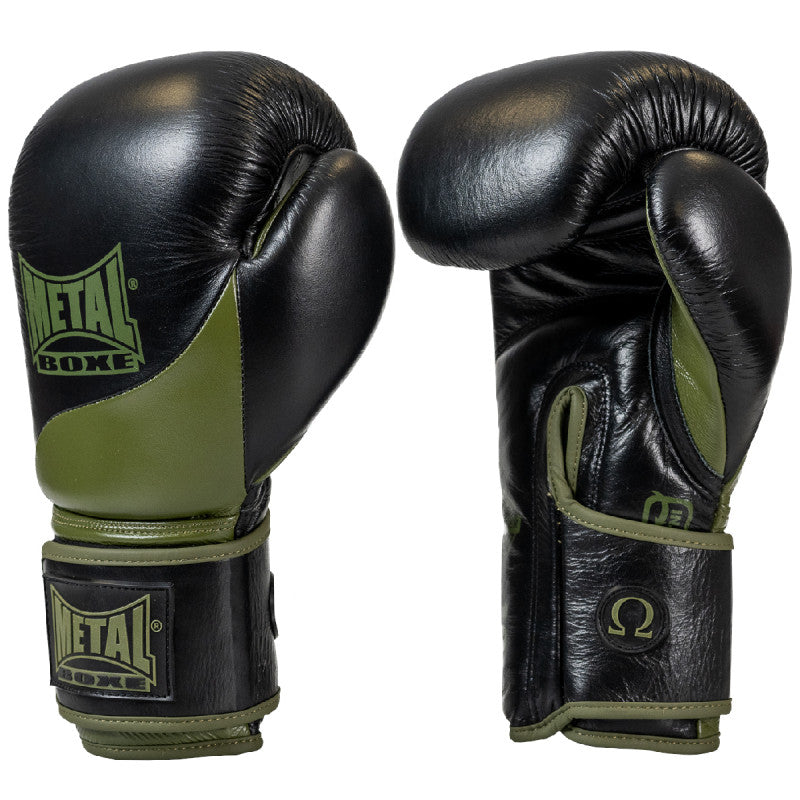 Metal Boxe Metal Omega Guantes de Boxeo de Cuero - Negro/Caqui