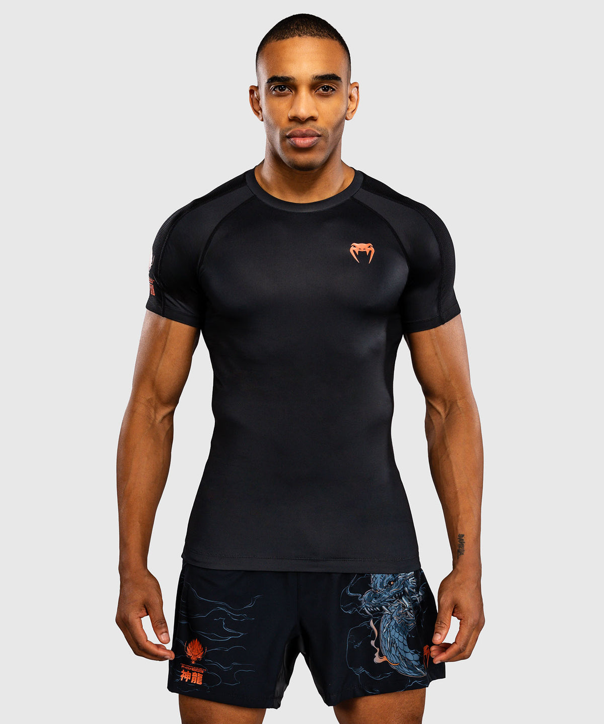 Venum Thunder Dragon Kurzarm Rashguard  – Schwarz/Grau/Kupfer