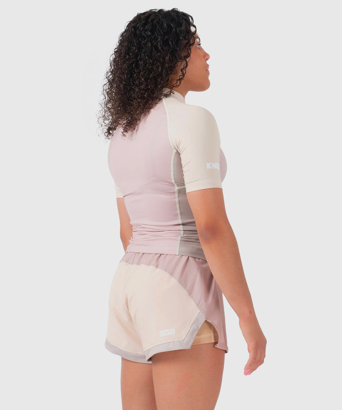 Kingz Terra Damen Kurzarm-Rashguard - Rosa/Beige