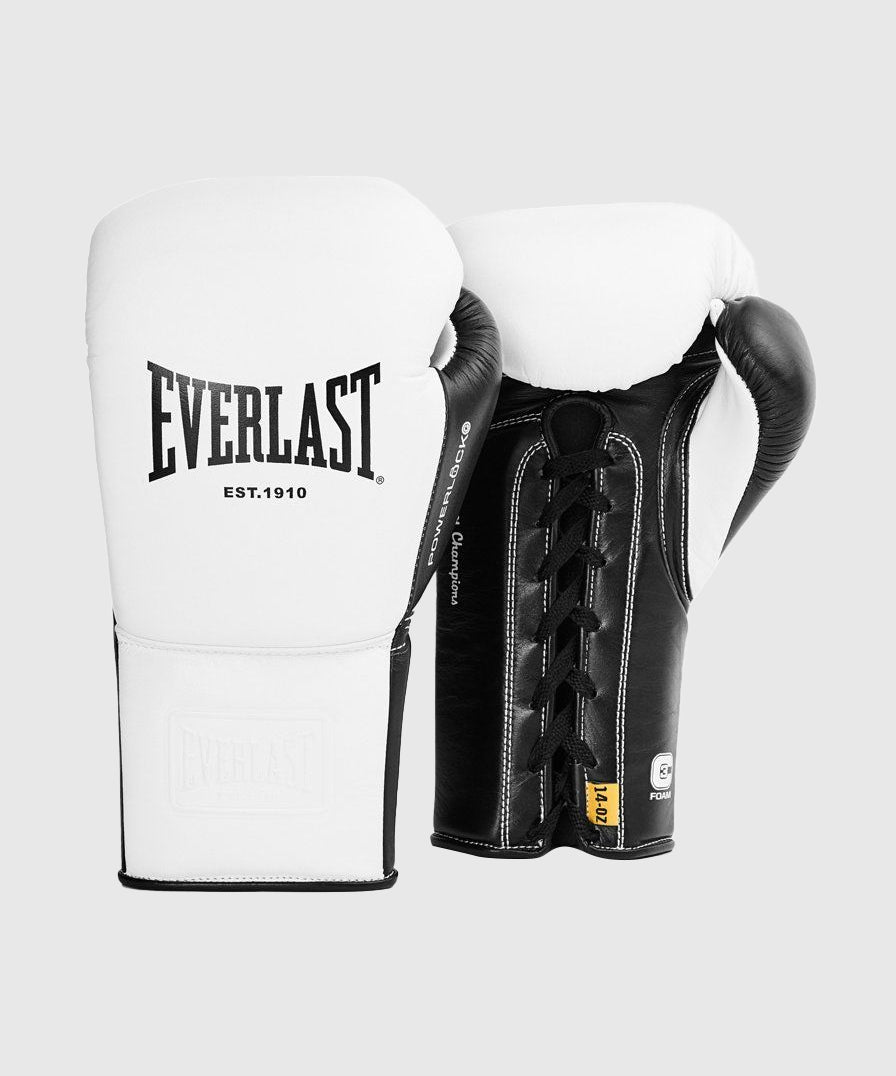 Everlast Powerlock Pro OG Guantes de Boxeo con Cordones - Blanco/Negro