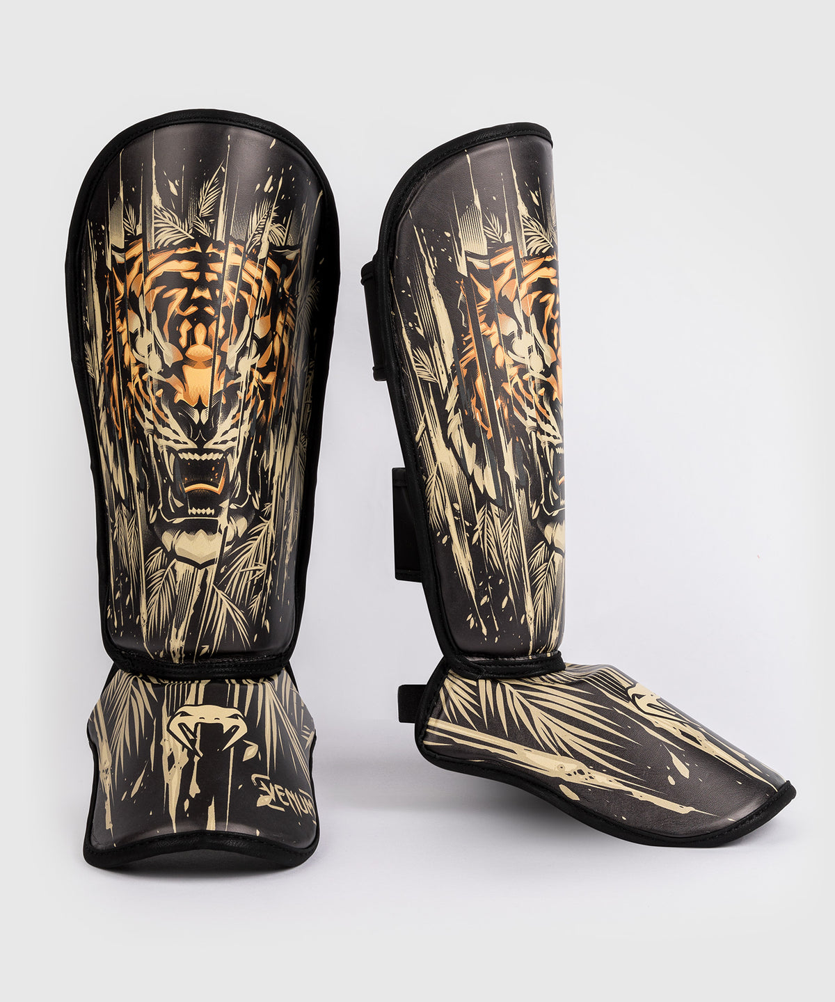 Venum Tiger Kids Shin Guards - Black/Neon Orang