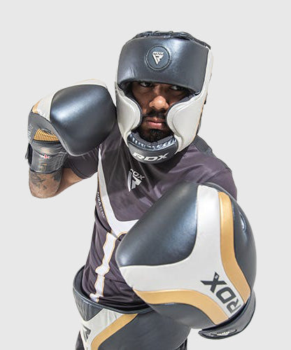 RDX Sports Aura T-17 Headgear - Black/White/Gold